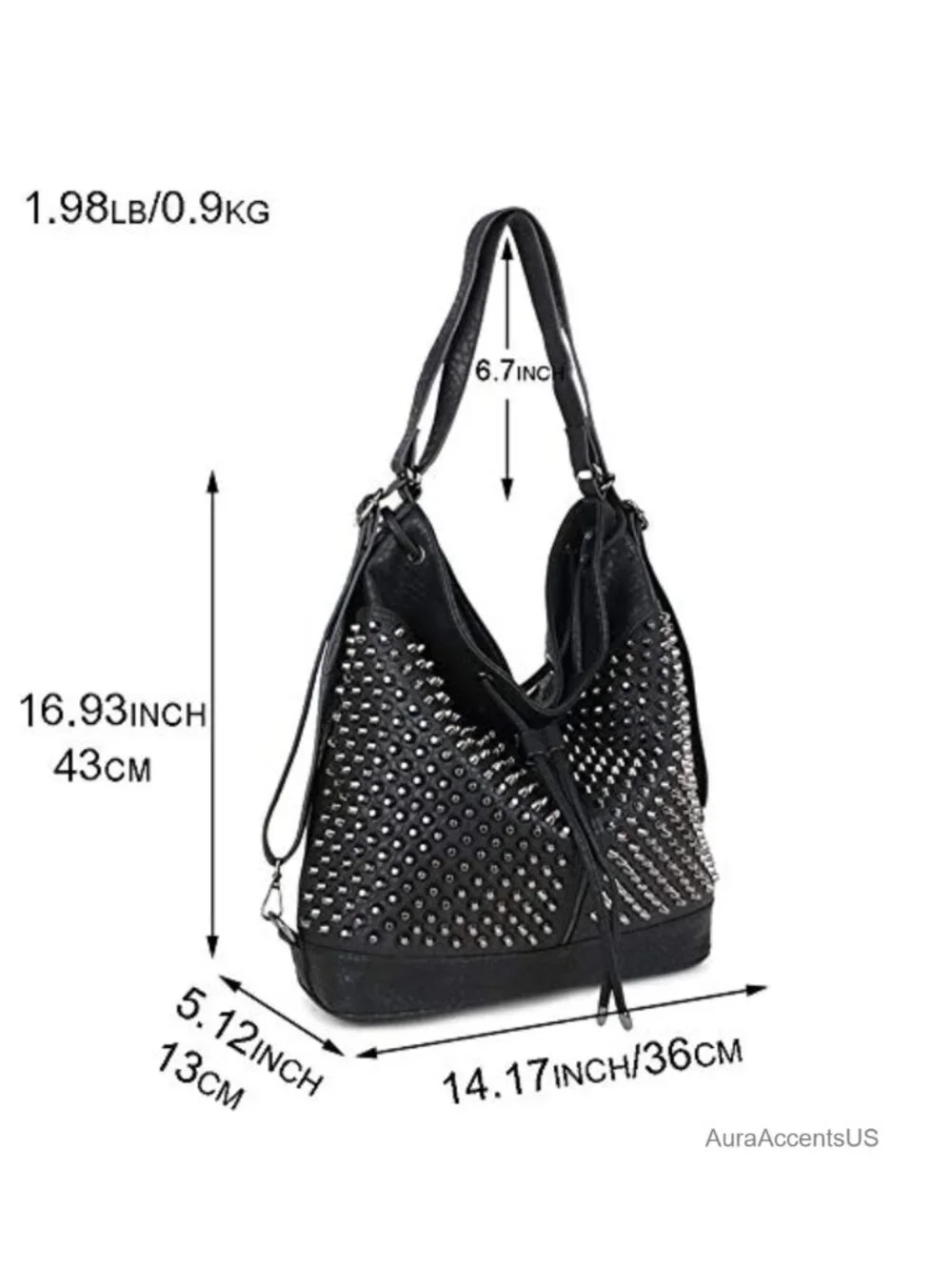 Oversized Studded Bucket Bag Convertible Vegan Leather Backpack Crossbody